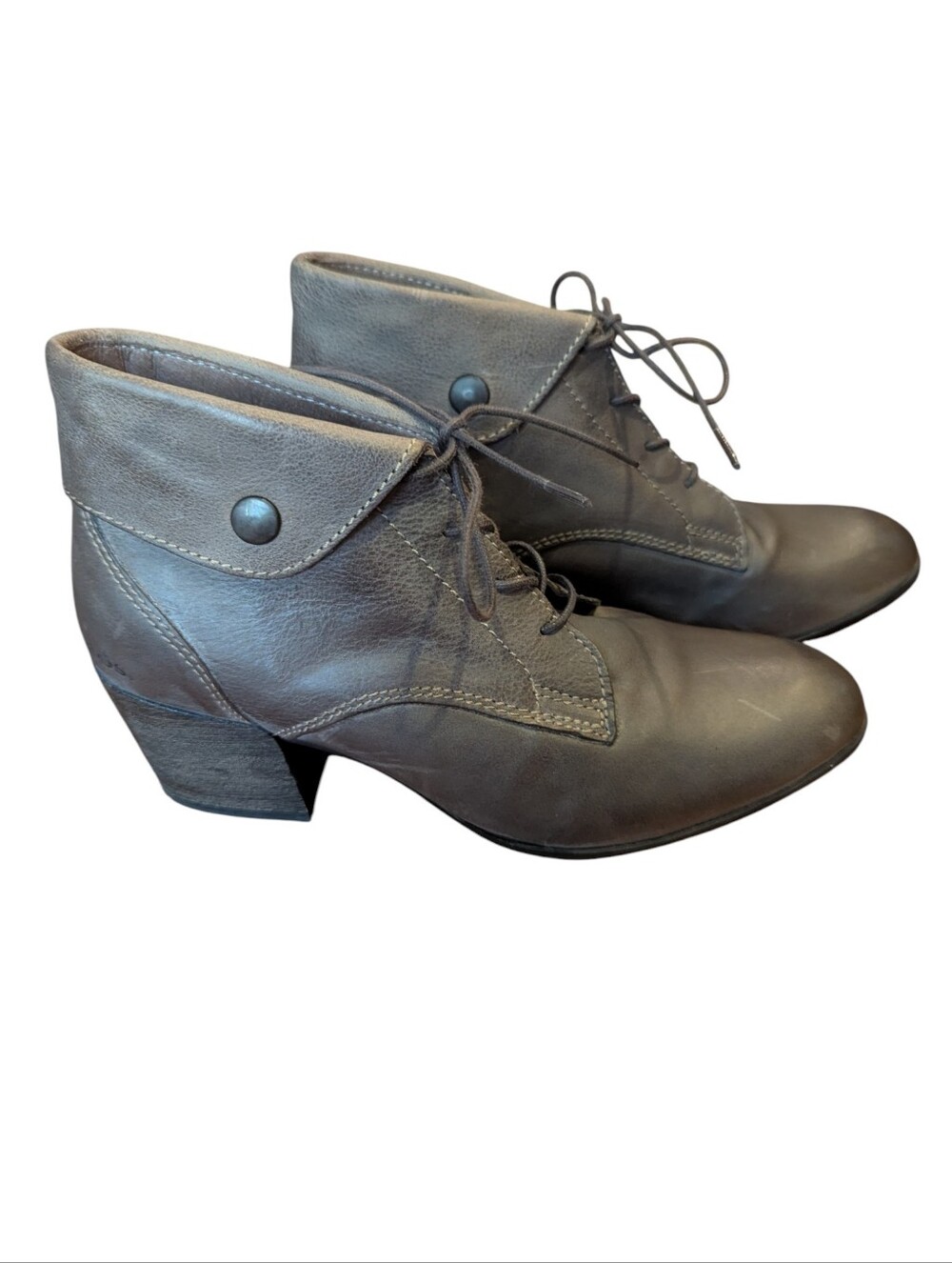 Taos Grey Neutral Leather Lace Up Heeled Comfy "Scribe" Boho Ankle Boots Sz 8.5